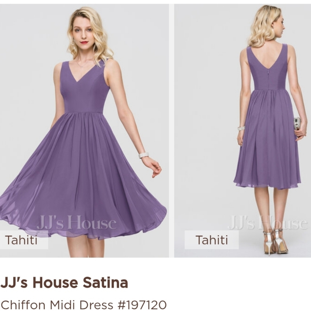 JJs House Tahiti Purple Tea Length Chiffon Dress